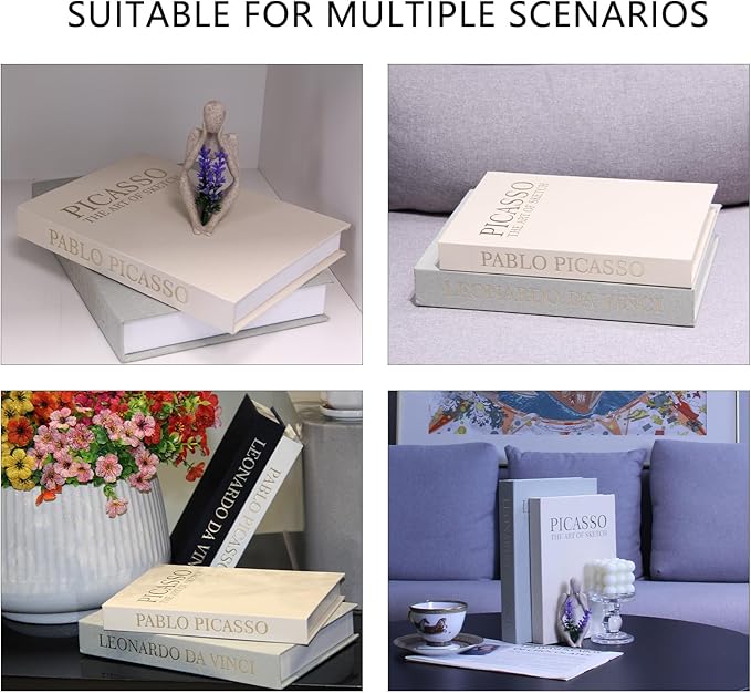 Decorative Book for Home Decor,Aesthetic Fake Books for Coffee Table Decoration Set of 2 Linen,Faux Decor Book Storage Box for Decoration (Light Green-Beige)