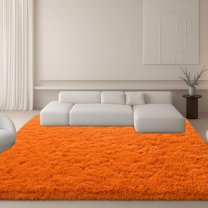Mtandyx 8x10 Area Rugs Living Room, Large Plush Fluffy Bedroom Carpet, Non-Slip Upgraded Indoor Thick Soft Rug, Modern Plush Carpet Suitable for Kids Home Decor Aesthetics Dorm, Orange.