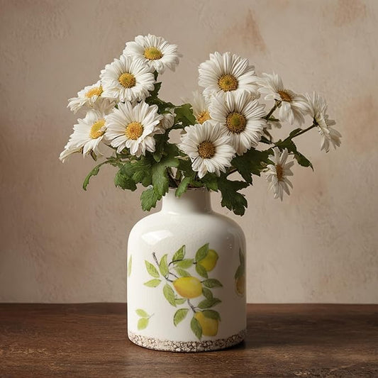 DIF Deco Vintage Lemon Ceramic Vase, Ice Glazed Crack Farmhouse Pitcher Vase for Shelf, Centerpiece Table,Room,Bathroom,Bedroom,Living Room,Office Decorations(5.9 inch)