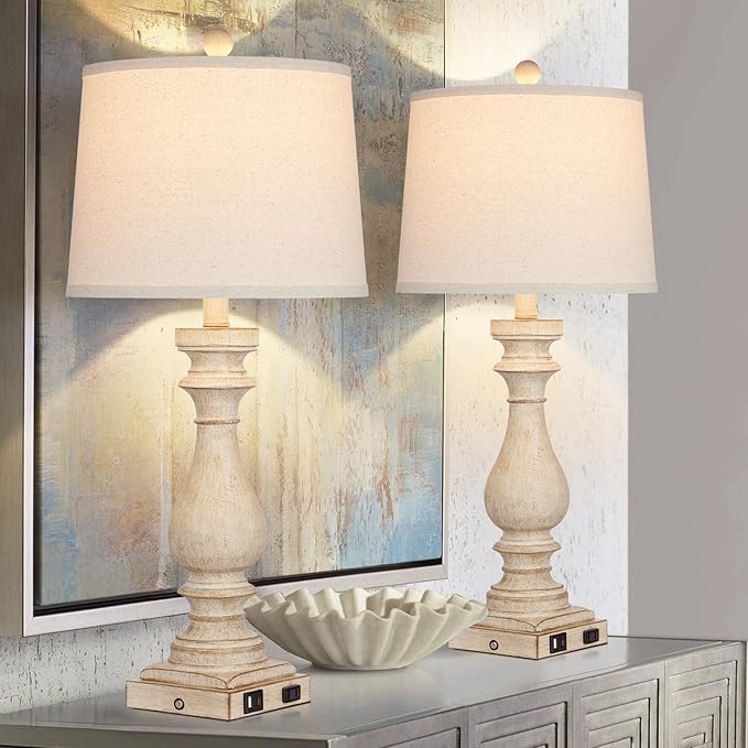 29" Tall Table Lamp for Living Room Set of 2,Farmhouse Nightstand Bedside Lamps with USB C+A Ports & AC Outlet,3-Way Dimmable Touch Control Desk Lamp for Bedroom,Color 1