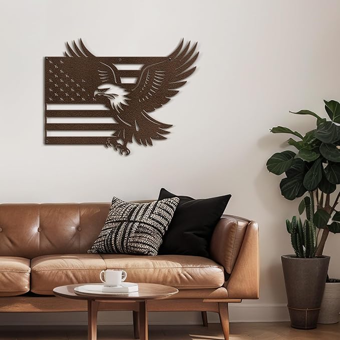 SIGNLEADER Metal Wall Art Decor American Flag with Eagle Minimalist Modern Abstract Wall Sculpture Hangings Home Decoration for Living Room, Bedroom, Bathroom, Kitchen, Outdoor - 18" Bronze