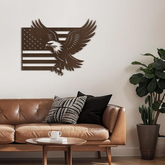 SIGNLEADER Metal Wall Art Decor American Flag with Eagle Minimalist Modern Abstract Wall Sculpture Hangings Home Decoration for Living Room, Bedroom, Bathroom, Kitchen, Outdoor - 18" Bronze