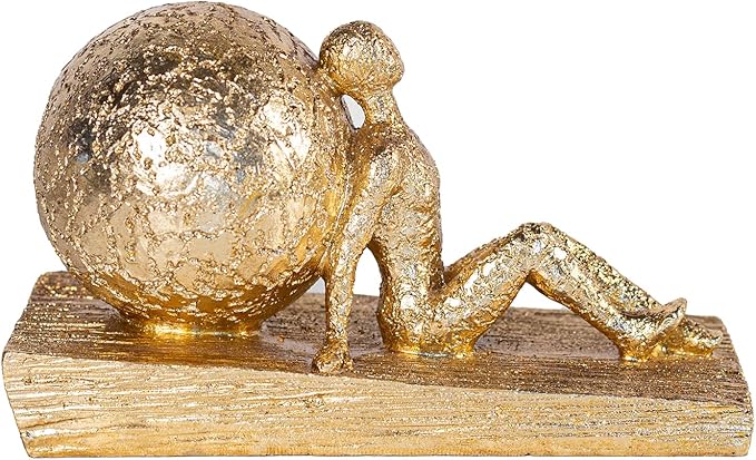 Golden Home Art Sculpture: Pushing Ball Man Sculpture (25cm) - A Symbol of Perseverance in Modern Minimalist Design