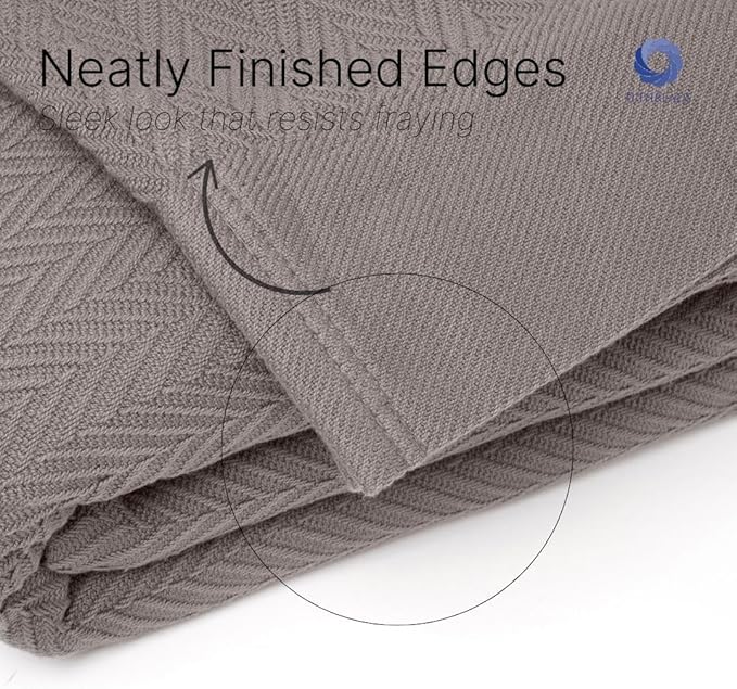 9Threads 100% Cotton Herringbone Blankets, 66"X90" Twin, Throw Blanket for Bed, All Season Cotton Blanket, Cozy Blanket,Throws & Bed Blanket, Throw Blanket for Couch, Modern Home Decor -Charcoal Grey