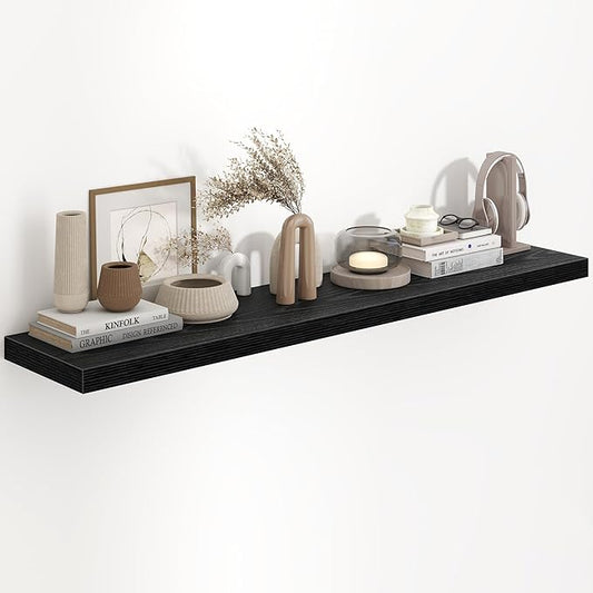 Fun Memories 55 Inch Floating Shelves in Black, 9.3 Inch Deep Floating Shelf for Bathroom Living Room Kitchen, Rusitc Wall Mounted Bathroom Shelves 1 Pack, Heavy-Duty Deep Shelf for Books Decor
