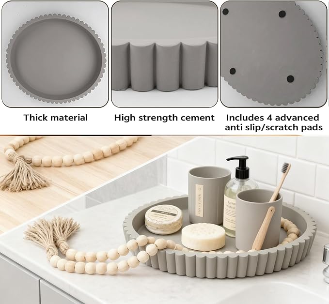 Oval Tray for Coffee Table Décor 13" Concrete Modern Decorative Trays Home Décor Accents -Coffee Table Centerpieces -Island Decor Contemporary Tray