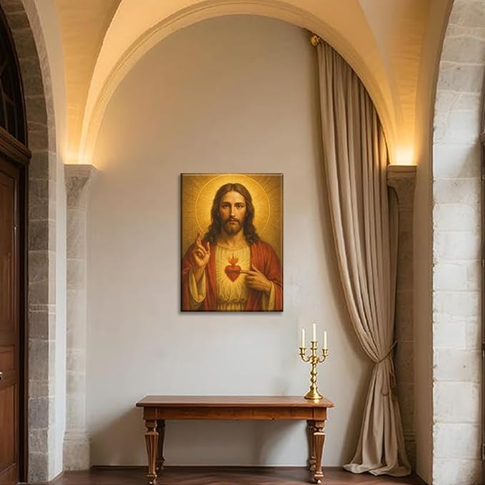 Sacred Heart of Jesus Canvas Wall Art Divine Mercy Wall Decor Jesus Portrait Painting Christian Religious Artwork Catholic Poster Prints for Bedroom Living Room Prayer Room Church 16x24in