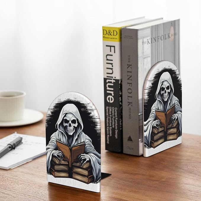Skeleton Skull Books Halloween Ghost_13441583 Wood Bookends Stands Decorative Non-Slip Book Organizers for Home Office Desk Library School Study 1 Pair