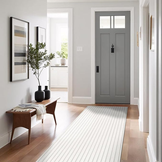 Beverly Rug Non Slip Area Rug 2 x 7 Modern Durable Ultra Soft Ribbed Indoor Rugs for Living Dining Room Office Stain Resistant Non Shedding Casual Easy Shag Indoor Carpet White 2x7