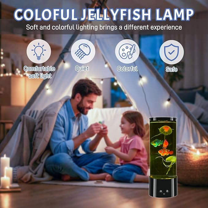 11.6 inch Jellyfish Lamp with 17 Color Changing Effects, LED Jellyfish Tank Table Lamp Decorations, Portabe Table Mood Lamp for Room Office Night Light Liquid Motion Lamp Ideal Gift for Kids