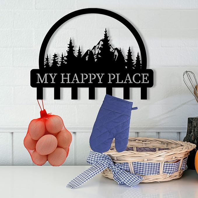 Personalized Metal Key Holder for Wall, Metal Wall Mount Custom Name Hooks, My Happy Place Wall Decoration Key Hook, Key Rack for Kitchen, Key Organizer for Living Room, Hallway Key Holder, Home Gift
