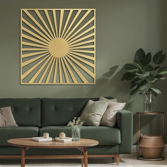 SIGNLEADER Metal Wall Decor Sun Ray Lake Minimalist Modern Luxury Wall Sculpture Hangings 3D Statue Home Decoration for Living Room, Bedroom, Bathroom, Kitchen, Fireplace, Office - 24" Gold