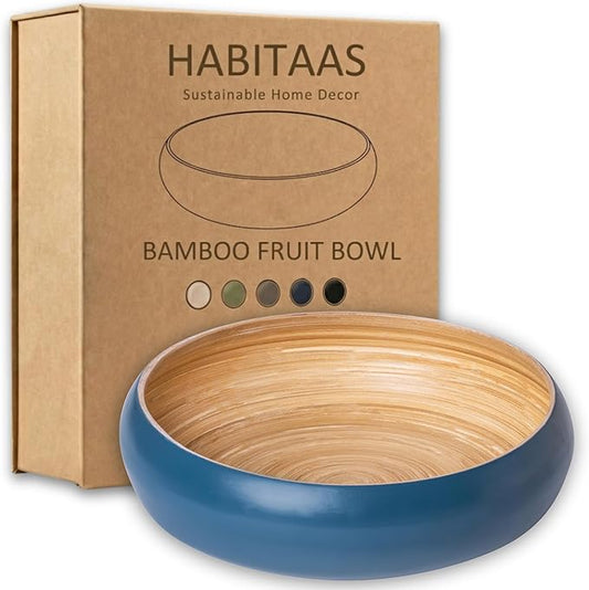 Fruit Bowl For Kitchen Counter, Decorative Bowl, Large Serving Bowl Or Fruit Basket For Kitchen Spun Bamboo (Blue)
