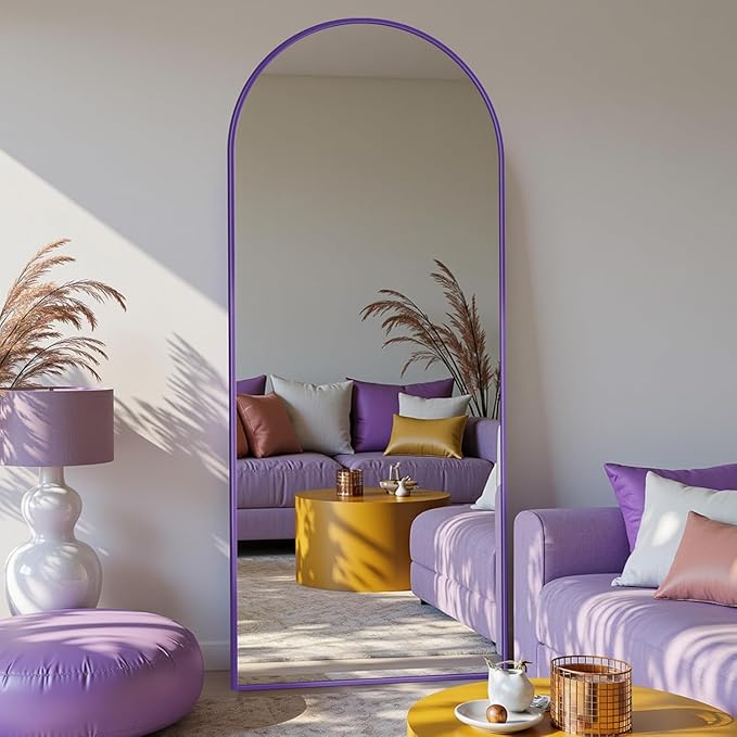 Antok Full Length Mirror, 58"x18" Floor Mirror, Arched Floor Standing Freestanding Arch Full Body Mirrors with Stand for Bedroom, Hanging Mounted for Living Room Cloakroom,Purple