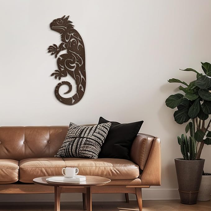 SIGNLEADER Metal Wall Art Decor Lizard Minimalist Modern Abstract Wall Sculpture Hangings Home Decoration for Living Room, Bedroom, Bathroom, Kitchen, Outdoor - 18" Bronze