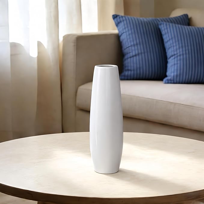 12 Inch White Vase Ceramic Flower Vase, Tall Vases for Pampas Grass, Home Decor, Modern Textured Vases for Living Room Decorations,Table Centerpieces,Shelf,Farmhouse Small Ceramic Vase