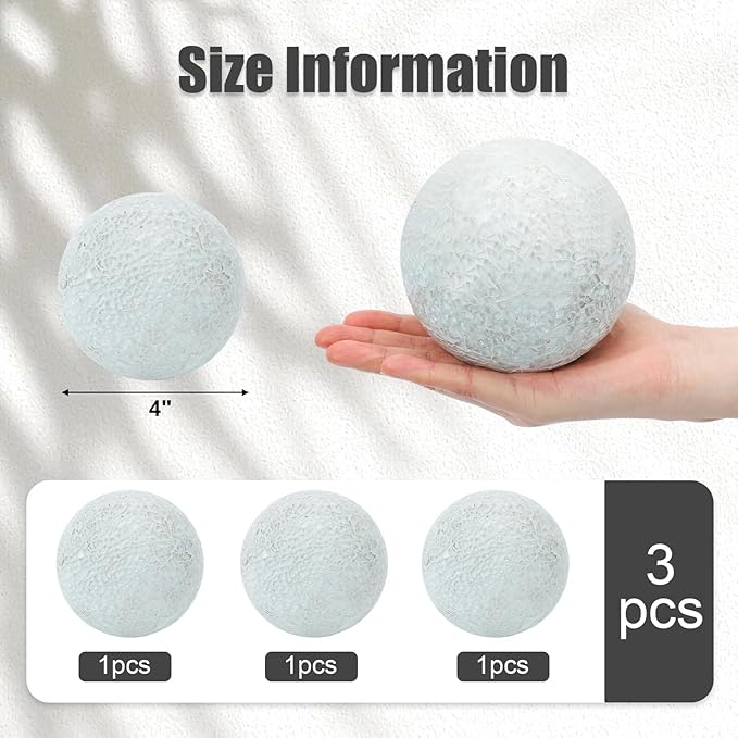 DomeStar 3PCS Decorative Balls for Bowls, 4 Inch White Orbs Glass Balls for Centerpiece Bowls Mosaic Sphere for Home Decoration Dining Table