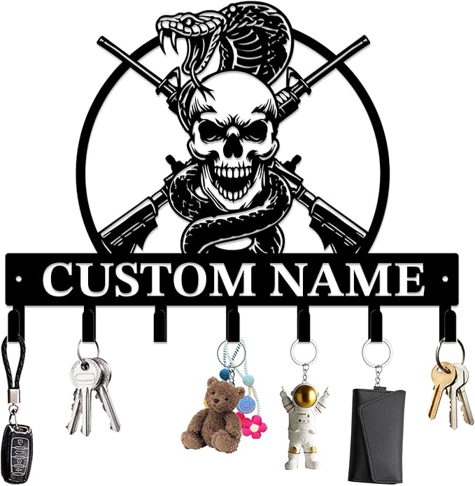Personalized Custom Name Gun Wall Hooks,Metal Gun Room Art Clothes Hooks,Metal Gun Wall Home Storage Decorative,For Front Door, Hallway, Kitchen, Bedroom,Keys,Hats (Style L)