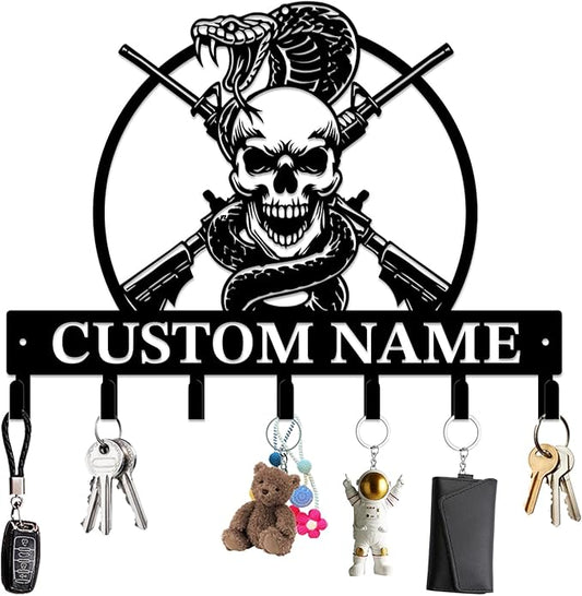 Personalized Custom Name Gun Wall Hooks,Metal Gun Room Art Clothes Hooks,Metal Gun Wall Home Storage Decorative,For Front Door, Hallway, Kitchen, Bedroom,Keys,Hats (Style L)