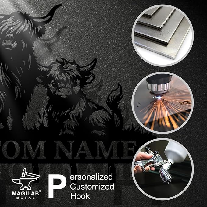 magilab Personalized Custom Highland Cow Wall Hooks,Metal Highland Cow Art Clothes Hooks,Metal Highland Cow Wall Home Storage Decorative,for Front Door, Hallway, Kitchen, Bedroom,Keys,Hats (Style J)