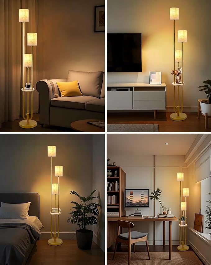 ACOHOOK Gold Floor Lamp Dimmable 64IN Tall Standing Lamps with Soft Warm White Eye Care 3000K G9 Bulbs, Mid Century Modern Floor Lamp for Livng Room Bedroom
