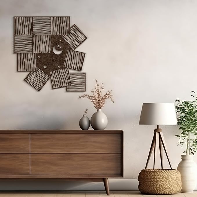 SIGNLEADER Metal Wall Art Decor Moon and Line Art Modern Abstract Wall Sculpture Hangings Home Decoration for Living Room, Bedroom, Bathroom, Kitchen, Outdoor - 18" Bronze