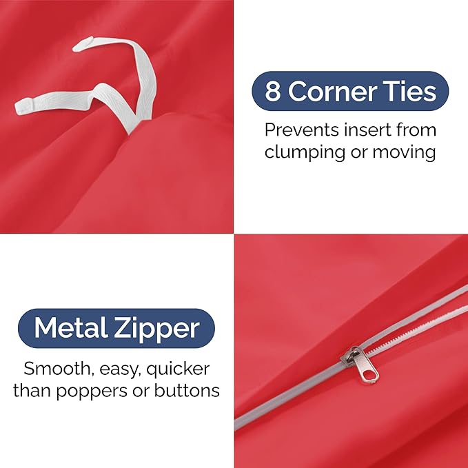 CGK Unlimited Duvet Cover Twin/Twin XL Size Set - Extra Soft Duvet Cover 68 x 90 with 1 Pillow Sham - Hotel Quality, Fade Free w/Zipper Closures and Ties - Bedding and Bed Linens Set (Red)