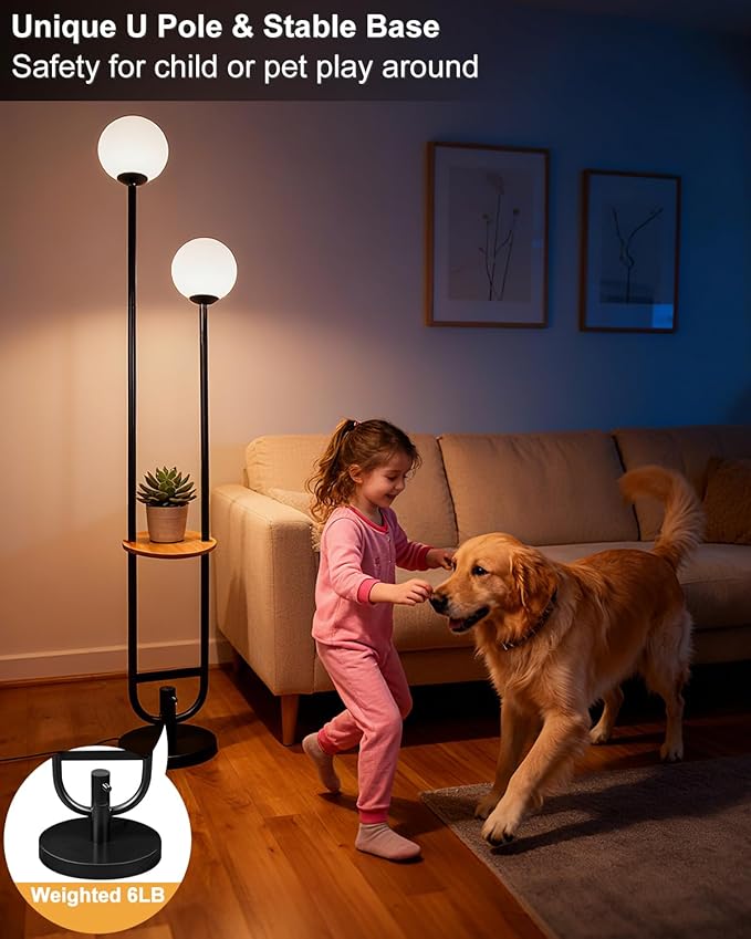 ACOHOOK 63IN Black Floor Lamp, Modern Mid Century Globe Standing Lamps with 3000K LED Bulbs Candle Holder Style Unique Vintage Tall Floor Lamp for Living Room/Wedding