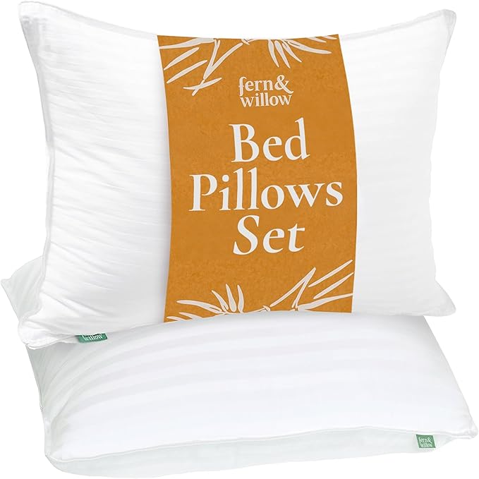 Fern and Willow Premium King Size Bed Pillows - Set of 2, 36"x20" - Luxurious Ultra-Soft Cooling Pillow - Hotel Quality, Down Alternative Fill, Medium Firm Support for Side, Back & Stomach Sleepers