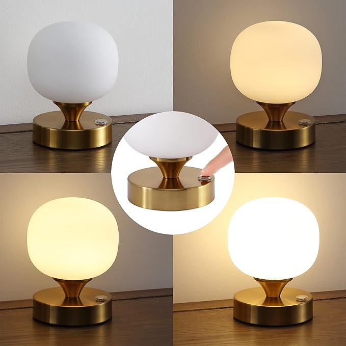 JONATHAN Y JYL7112C Owen 6.13" Modern Minimalist Iron Rechargeable Integrated LED Table Lamp Contemporary Bedside Desk Nightstand Lamp for Bedroom Living Room Office, Brass Gold/White