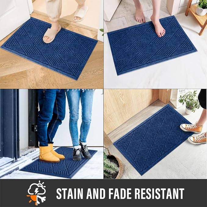 HIYARD Sturdy Front Door Mat, Absorbent Muddy Dirt Resist Welcome Door Mats Outdoor Indoor, Stain and Fade Resistant, Non-Slip Rubber Backing Low Profile Doormat for Entryway, 30×17, Blue