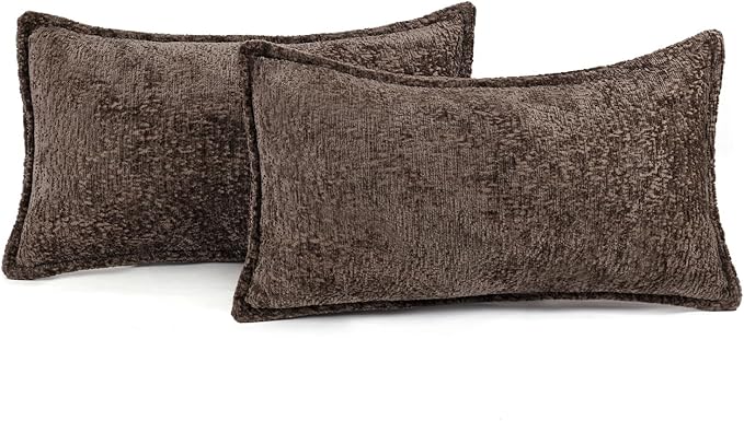 DEZENE Pack of 2 Chocolate Brown Decorative Throw Pillow Covers 12x20 Cozy Soft Chenille Accent Vintage Rectangular Lumbar Couch Pillow Covers for Home Decor Bed Sofa Living Room