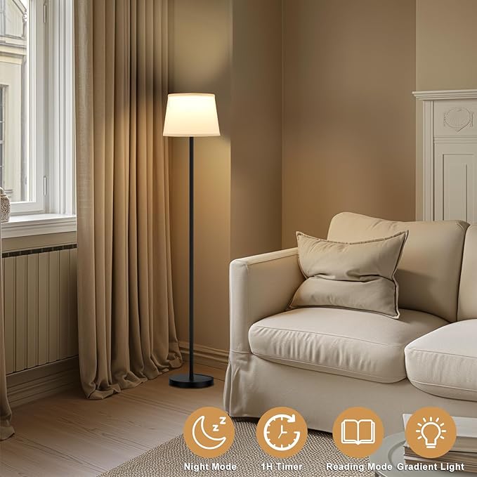 Raexpectis Floor Lamps for Living Room - 3 Color Temperatures Standing Lamp with White Shade, Modern Floor Lamp with LED Bulbs, Black Tall Lamp for Bedroom Office(9W Bulb Included)
