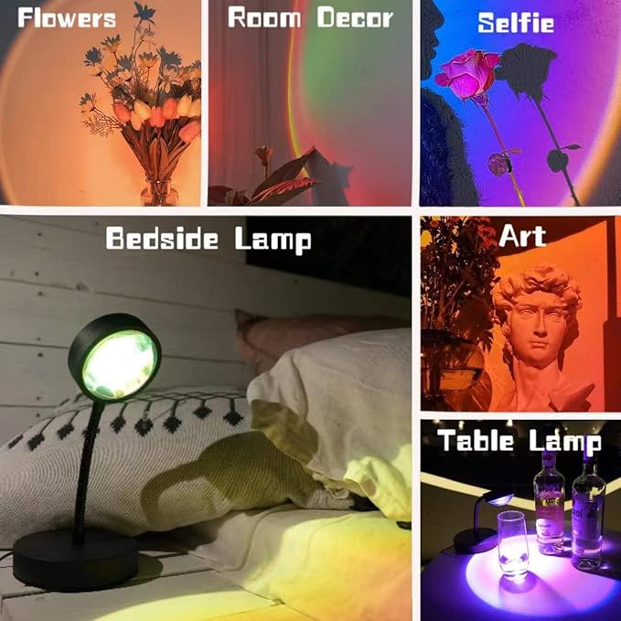 Sunset Lamp Projector Led Lights for Bedroom Night Light RGB Lights Sun Sunlight Sunrise Lamp 10w 360° Rotation Mood Lighting Home/Room Decor Christmas Gifts for Women,Desktop Multicolor