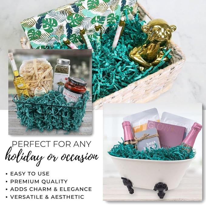 MagicWater Crinkle Cut Paper for Gift Baskets - 2LB - Teal - Perfect for Shredded Paper Filler, Basket Filler, Gift Boxes, Bridesmaid Gifts, Christmas Stuffers & More – Ideal for All Occasions