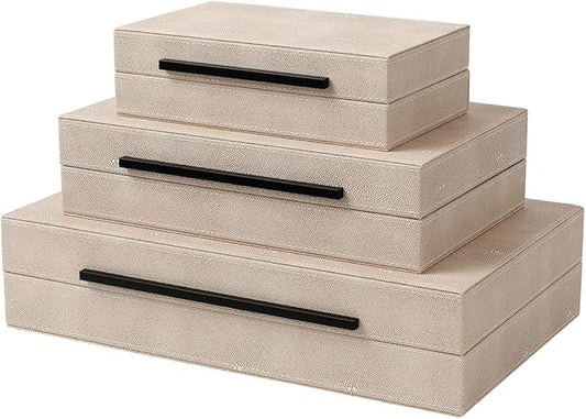 Decorative Boxes with Lids, Set of 3 Faux Leather Decorative Box, Large Modern Nesting Storage Decorative Boxes with Lids for Home Decor, Jewelry Boxes, Photo Boxes, Organizer Box (Ivory)