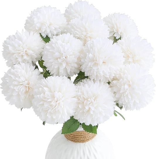Floroom 12pcs Cream Faux Silk Mums Artificial Flowers Bulk Fake Chrysanthemums with Stems for DIY Wedding Table Centerpieces Floral Arrangements Vase Fillers Home Decorations