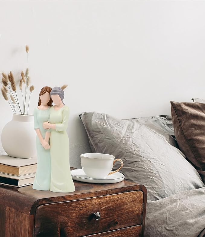 Mother Daughter Figurines,Gifts for Mom from Daughter,7.6" Mother and Daughter Hand Painted Figure