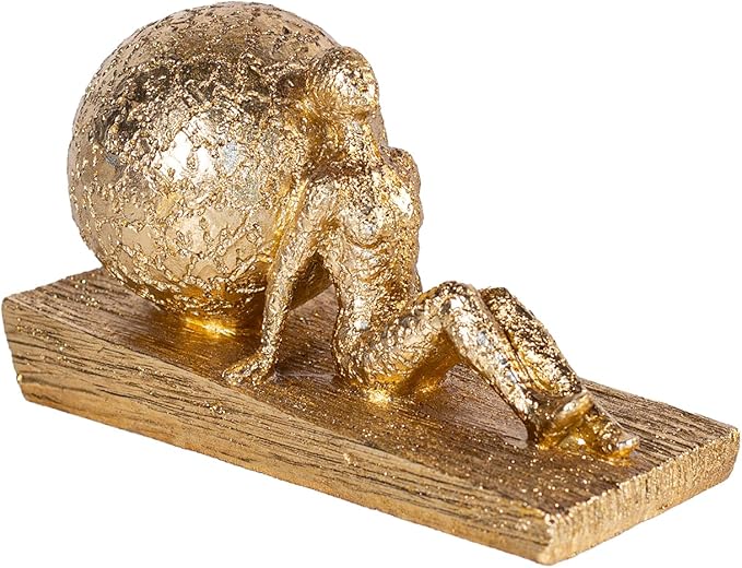 Golden Home Art Sculpture: Pushing Ball Man Sculpture (25cm) - A Symbol of Perseverance in Modern Minimalist Design