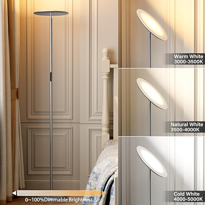 PreeOtti LED Floor Lamp with Remote, Touch Control, Fully Dimmable, Adjustable Brightness, 69 in, Deep Grey