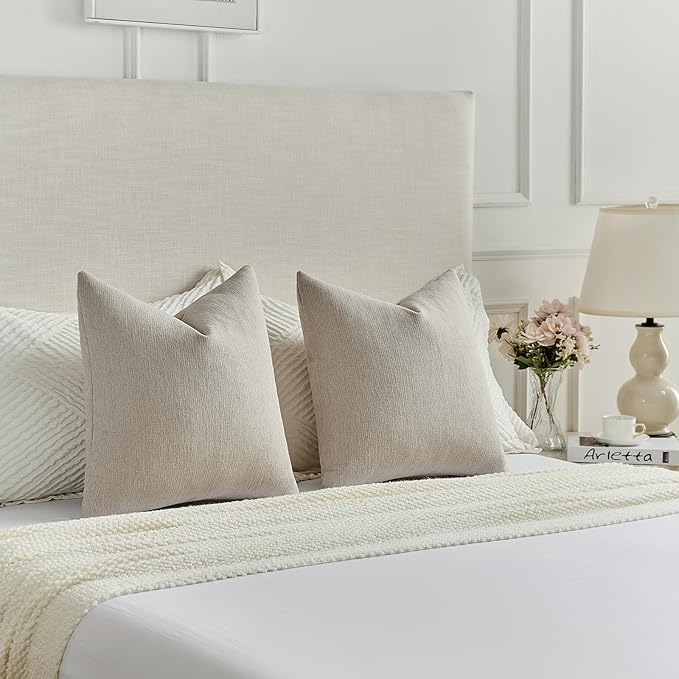 FUTEI Oatmeal Chenille Decorative Throw Pillow Covers 12x20 Inch Set of 2,Soft Cozy Faux Linen Textured Lumbar Pillow Cases,Farmhouse Home Decor for Couch Living Room
