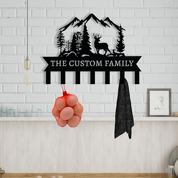 Personalized Metal Key Holder for Wall, Custom Deer Name Hooks, Name Letter Wall Decoration Key Hook, Lodge Decor, Key Rack for Entryway, Key Organizer for Living Room, Hunter Gift, Deer Cabin Sign