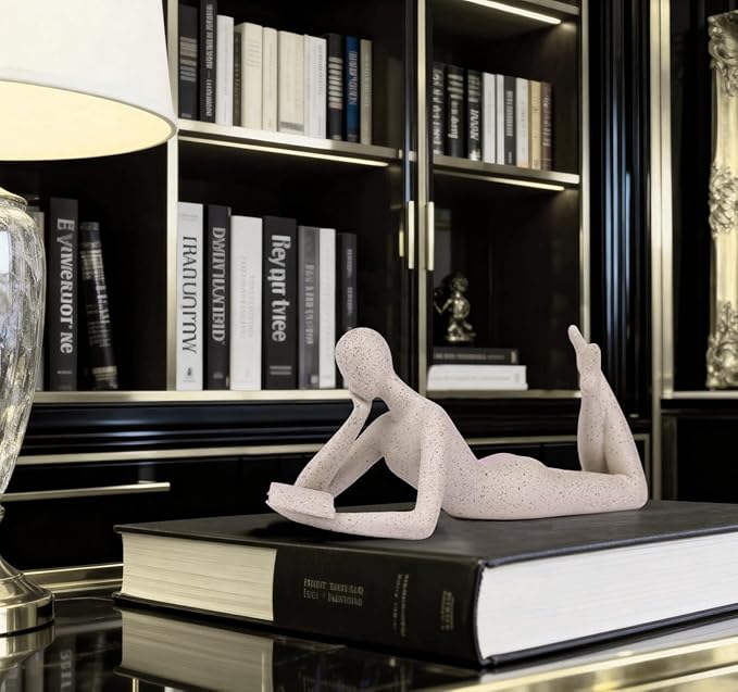 "Reading Woman Thinker Sculpture is a Modern Abstract Decorative Piece, a Favorite Among Book Lovers and Thinkers, Suitable for Placement in Living Rooms, Offices, and bedrooms. (Sandstone A)