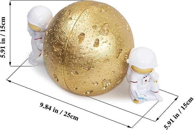 Heavy Duty Astronaut Bookends, Space-Themed Book Ends for Kids Room & Nursery Decor, Gold Moon Book Stoppers to Hold Books, Decorative Bookends for Shelves, Ideal for Boys and Girls