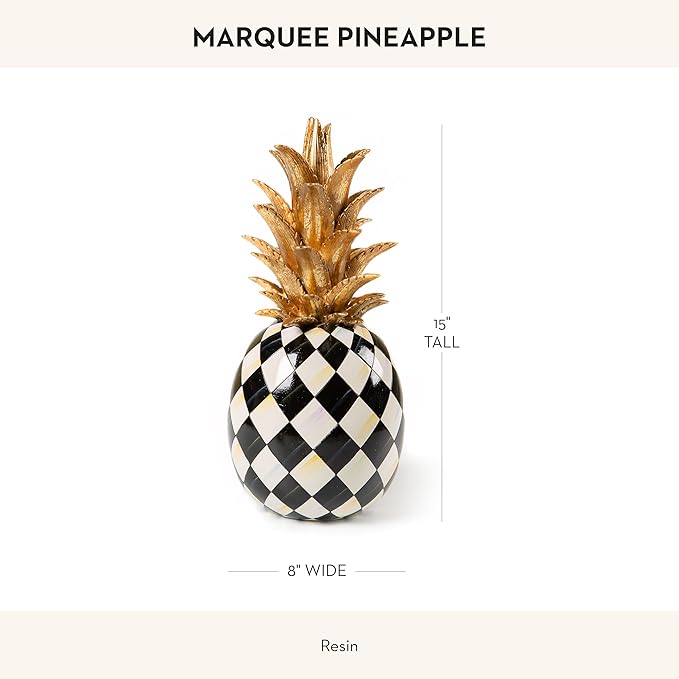 MACKENZIE-CHILDS Marquee Pineapple Sculpture, Decorative Pineapple Decor for Home, Black-and-White Courtly Harlequin