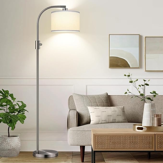 Nintiue Dimmable Floor Lamp, 1200 Lumens LED Edison Bulb Included, Arc Floor Lamps for Living Room Modern Standing Lamp with Linen Shade, ‎F1599