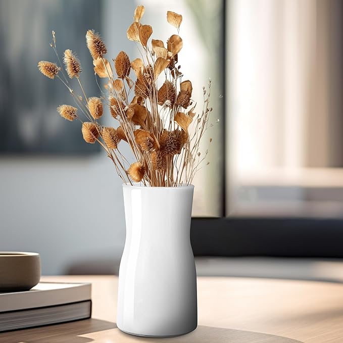 Clear Glass Flower Vases for Centerpiece Wedding Party, Crystal Glass Vase for Rustic Home Decor, Decorative Vases for Flowers for Modern Farmhouse, Glass Vase Ideal for Shelf (White)