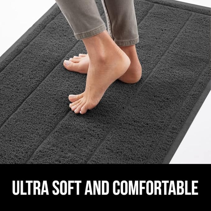 GORILLA GRIP Dirt Grabber Mesh Doormat, Low-Profile, Stain and Fade Resistant Heavy Duty Quick Dry Striped Doormats, Mats for Indoor or Outdoor Entry, Shoe Scraper, Garage Entrance Mat 35x23 Dark Gray