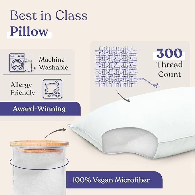 FluffCo Zen Fluff Pillows - Down Alternative - King Bed Pillow for Sleeping Made in USA - Luxury Hotel-Quality Pillow - 100% Cotton, 300 Thread Count (King Size 1 Pack)