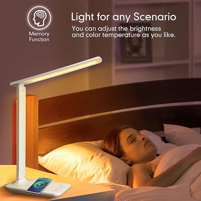 LED Desk Lamp for Office Home, Bright Desk Light with USB Charging Port, Adjustable Dimmable Desk Lamps 5 Modes 5 Brightness, Touch Study Lamp for Nail, Craft, Puzzle, Sewing, Study, White Pro